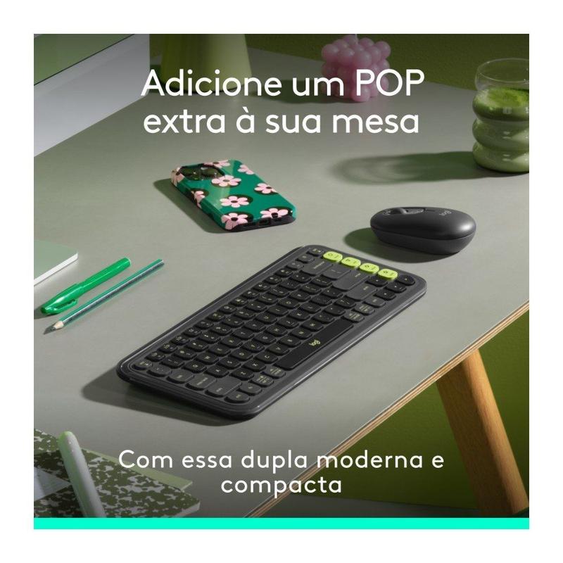 Kit Teclado e Mouse Sem Fio Logitech POP Icon com Teclas e Botões